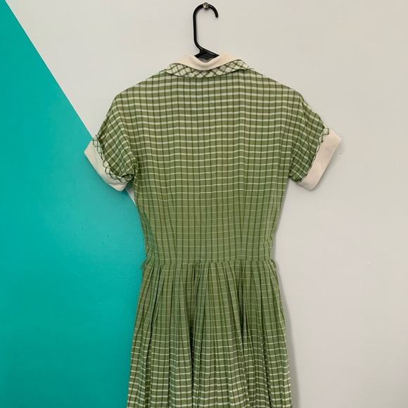 vintage 1950s green gingham fit and flare dress size xs/s betty barclay - Picture 5 of 8